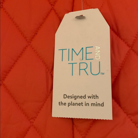 Time and Tru Women’s Orange Diamond Pattern Quilted Vest Size L (12-14) NWT - Picture 3 of 16